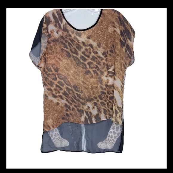 Love J Women’s Semi-Sheer Leopard Cheetah Print-Lo Top M Tan Black Short All - Picture 1 of 16